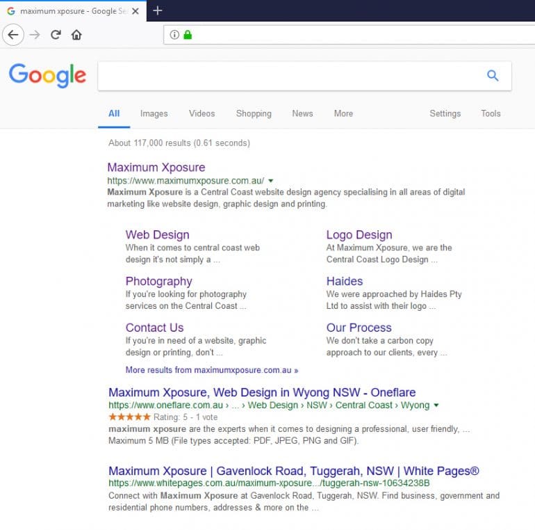 Maximum Xposure Google Search Results